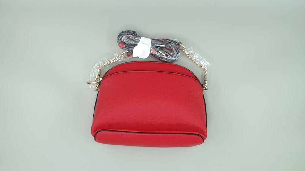 Faux Leather Solid Small Dome Crossbody bag with Chain Strap (Red)