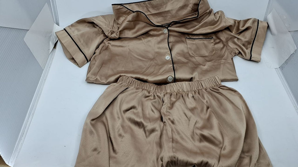 Summer Pajamas Set for Girls Size 10 Satin Button Down Apricot