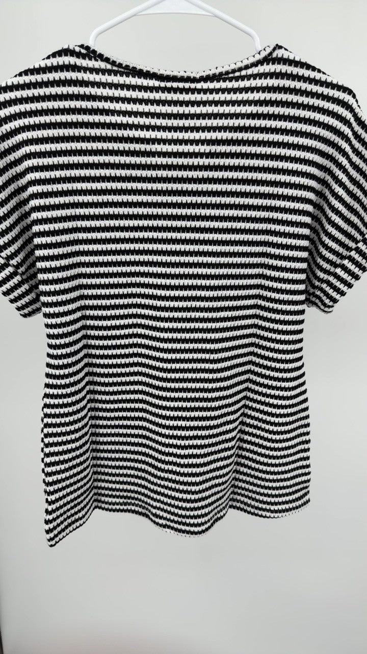 Striped Notched Short Sleeve T-Shirt