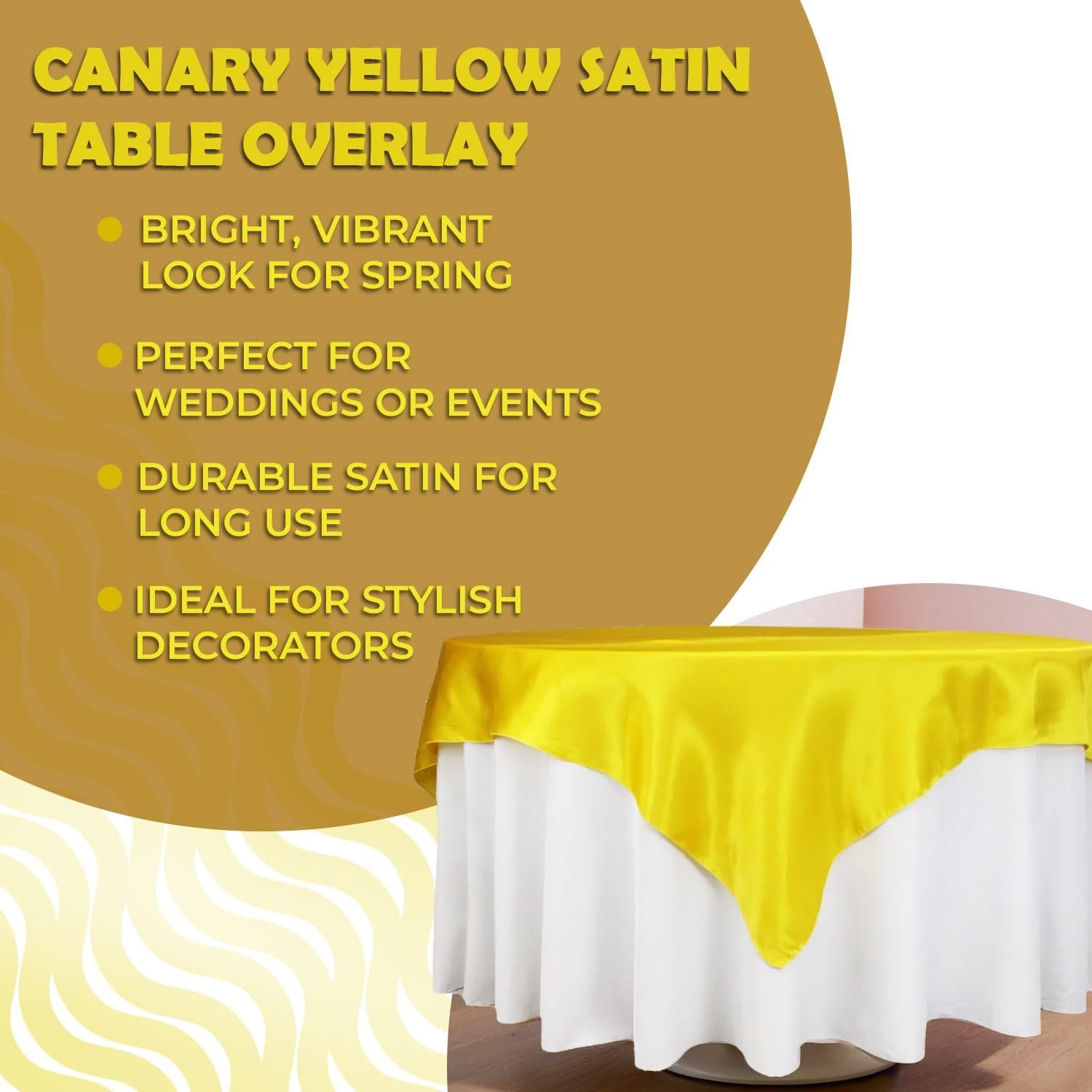 72" Canary Yellow Satin Table Overlay - Elegant Tablecloth for Parties