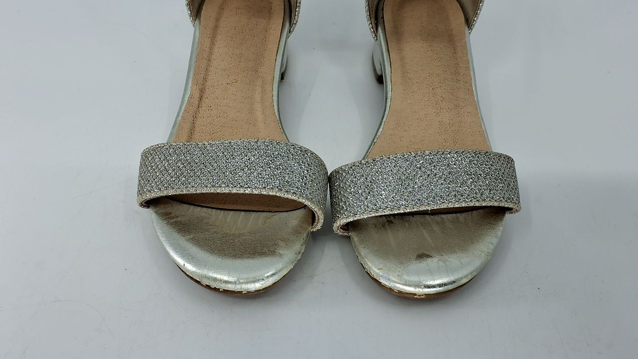 Silver Toddler Girls Heels Sandals Size 11 Ankle Strap Wedding Party