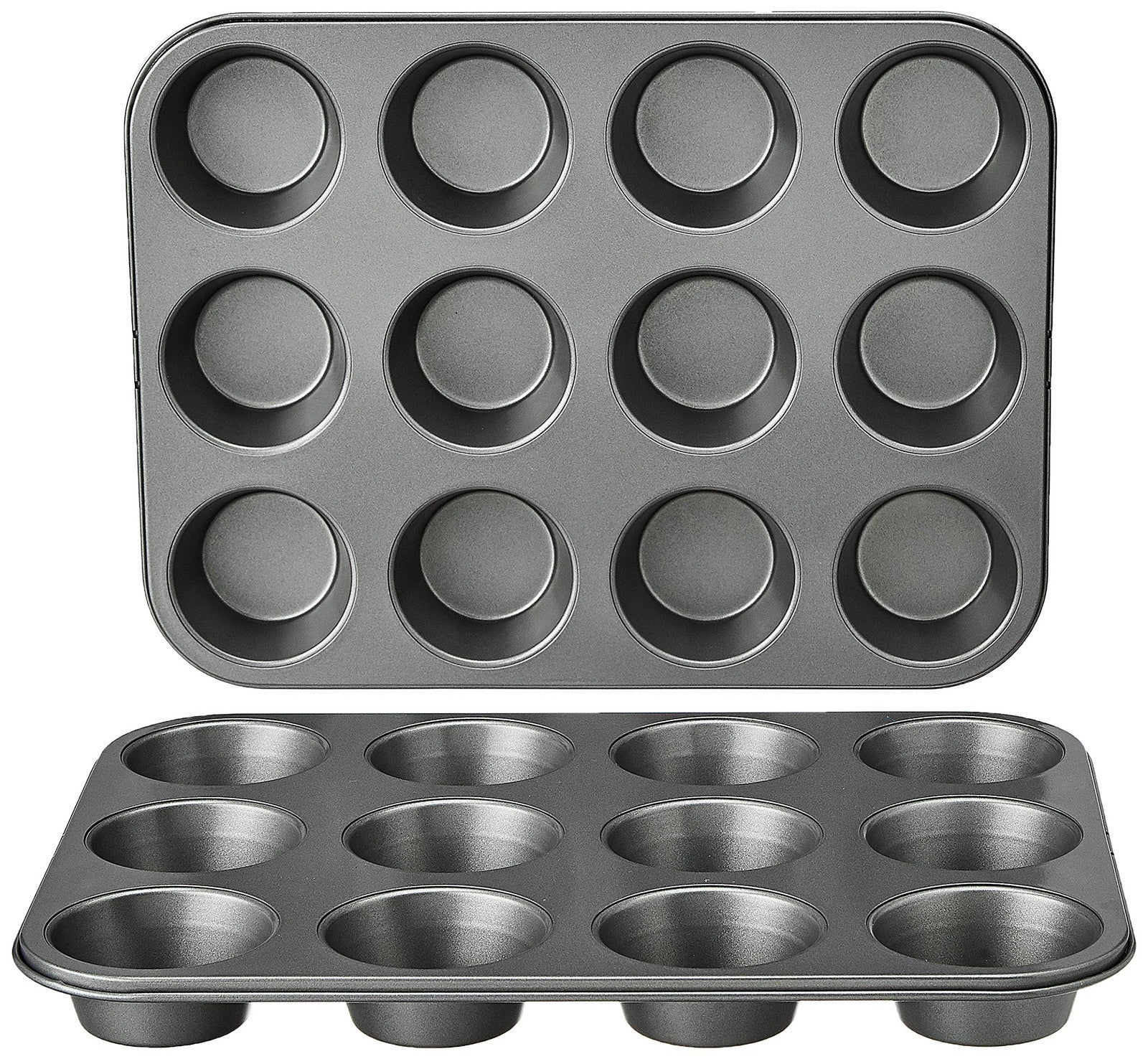 Set of 2 Nonstick Muffin Baking Pans, 12 Cups, Gray, 13.9x10.55 in