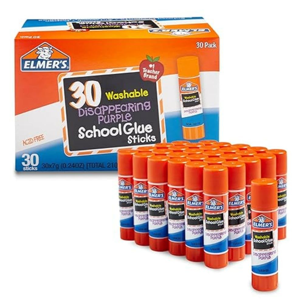 Elmer's Disappearing Purple Glue Sticks, 30 Count, 7g, Classroom Use