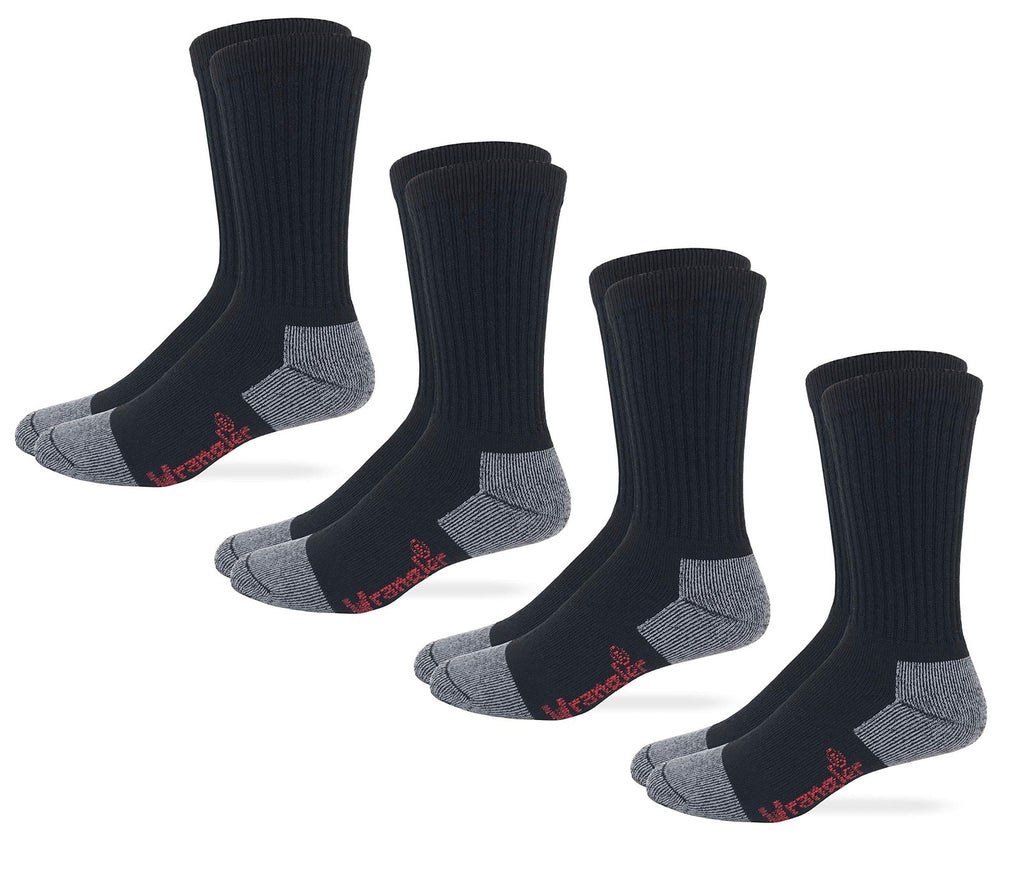 Wrangler Riggs Men's Work Crew Socks, 4 Pack, Steel Toe, Black, Large