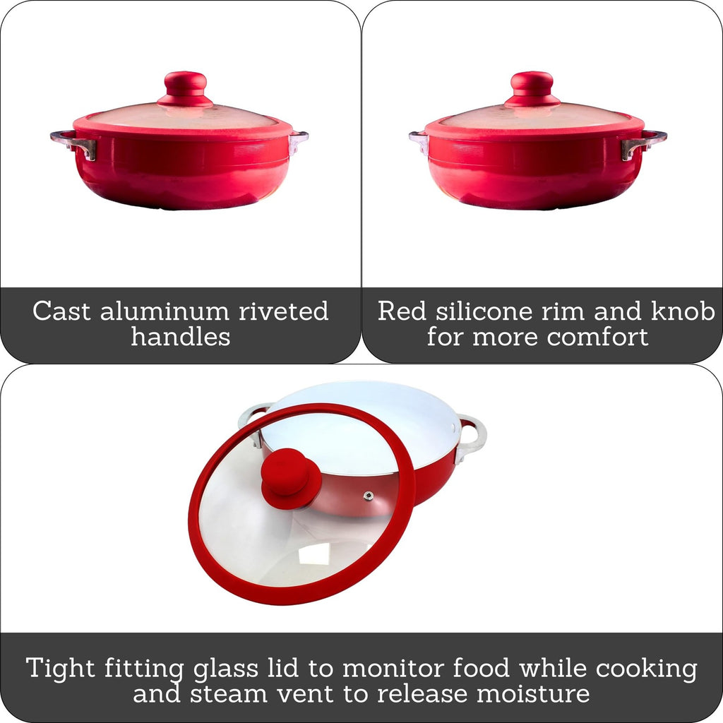 IMUSA 3.2Qt Red Ceramic Nonstick Caldero w/ Glass Lid & Silicone Rim