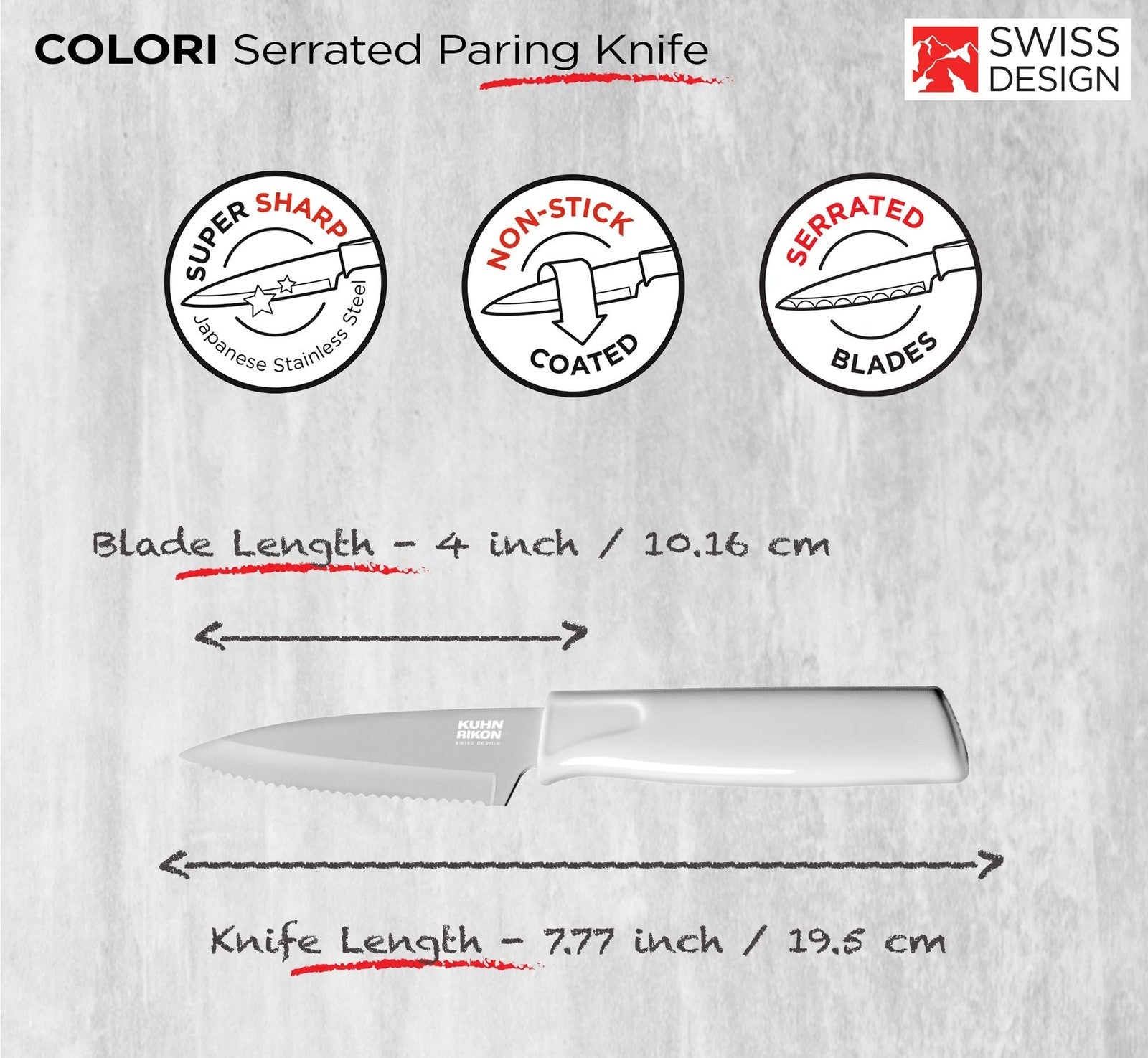 Serrated Paring Knife 4in w/ Safety Sheath, Kuhn Rikon COLORI, White
