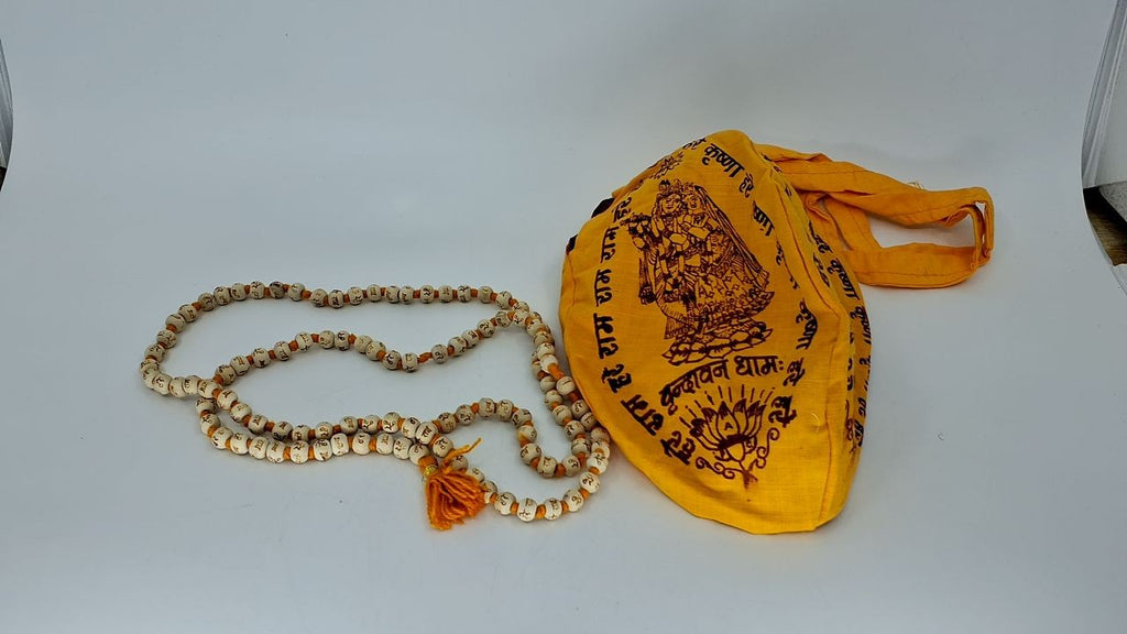 Hare Rama Tulsi Japa Mala 108 Beads Orange Knotted Wood Necklace