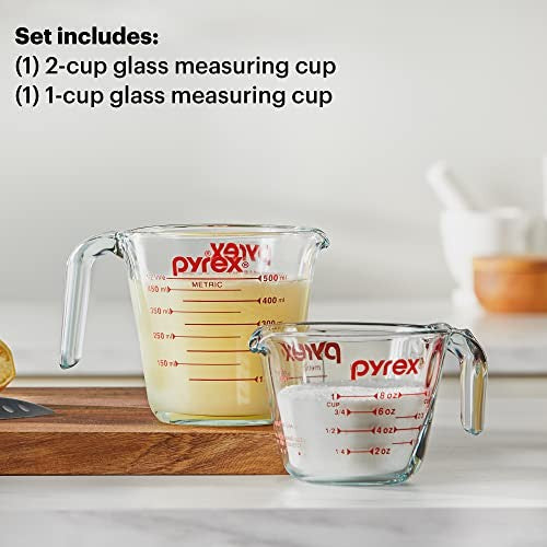 2-Pack Pyrex Measuring Cups, 1-Cup & 2-Cup, Oven & Microwave Safe