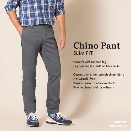 Slim-Fit Flat-Front Chino Pants, Khaki Beige, 40W x 34L, Cotton Blend