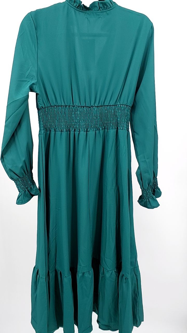 Notched Long Sleeve Tiered Dress