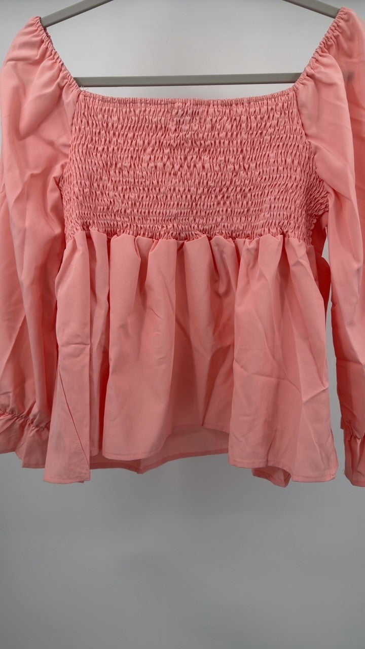 Smocked Square Neck Flounce Sleeve Blouse