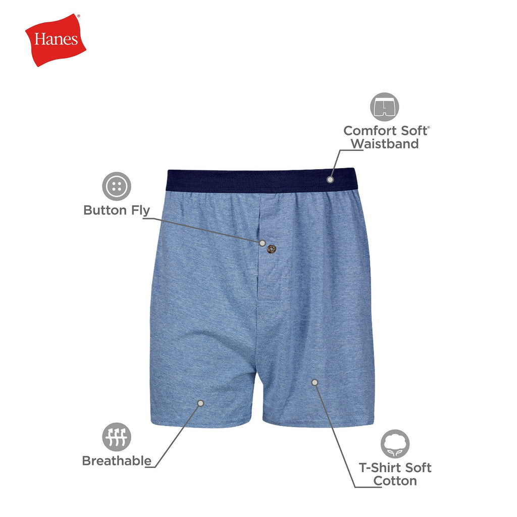 Hanes Men's 6-Pack Soft Knit Boxers, Moisture-Wicking, Assorted Colors