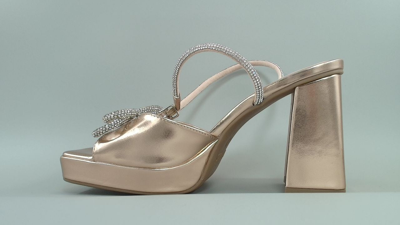 DREAM PAIRS Women's Double Bowknots Platform Chunky Heels Rhinestone SquareToe,8