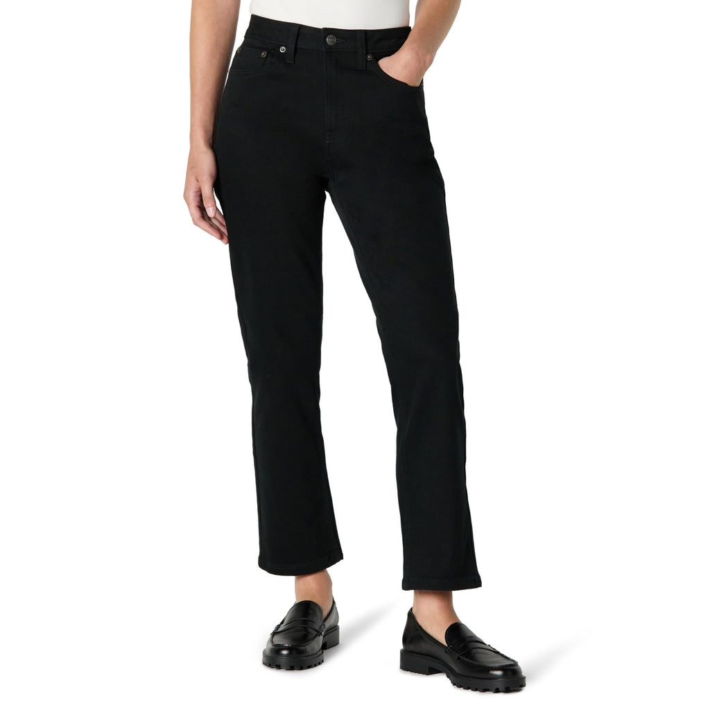 Amazon Essentials Women's High-Rise Straight Leg Jean, Black, 10 Short