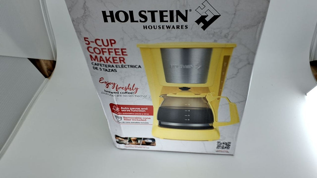 5 Cup Drip Coffee Maker, Yellow, Compact Design w/ Auto Pause & Serve