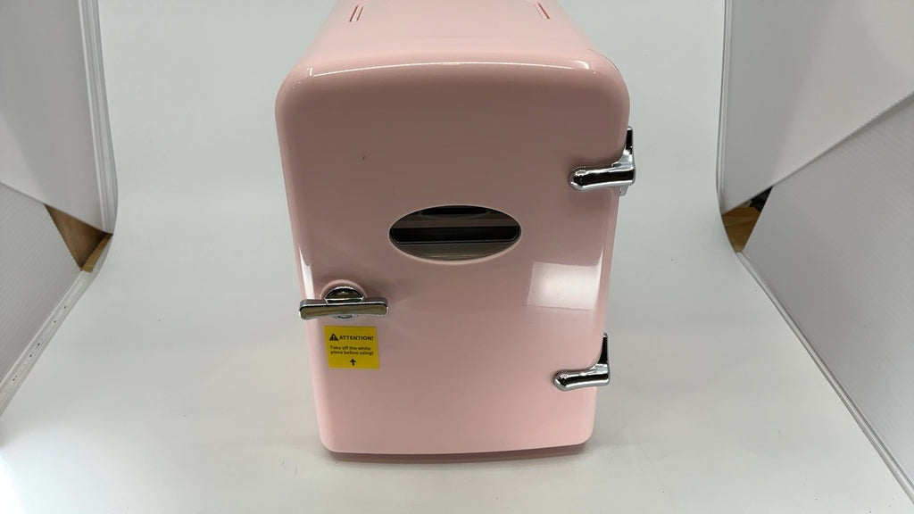 4L Pink Mini Fridge w/ Observation Window, Portable AC/DC Beverage Cooler
