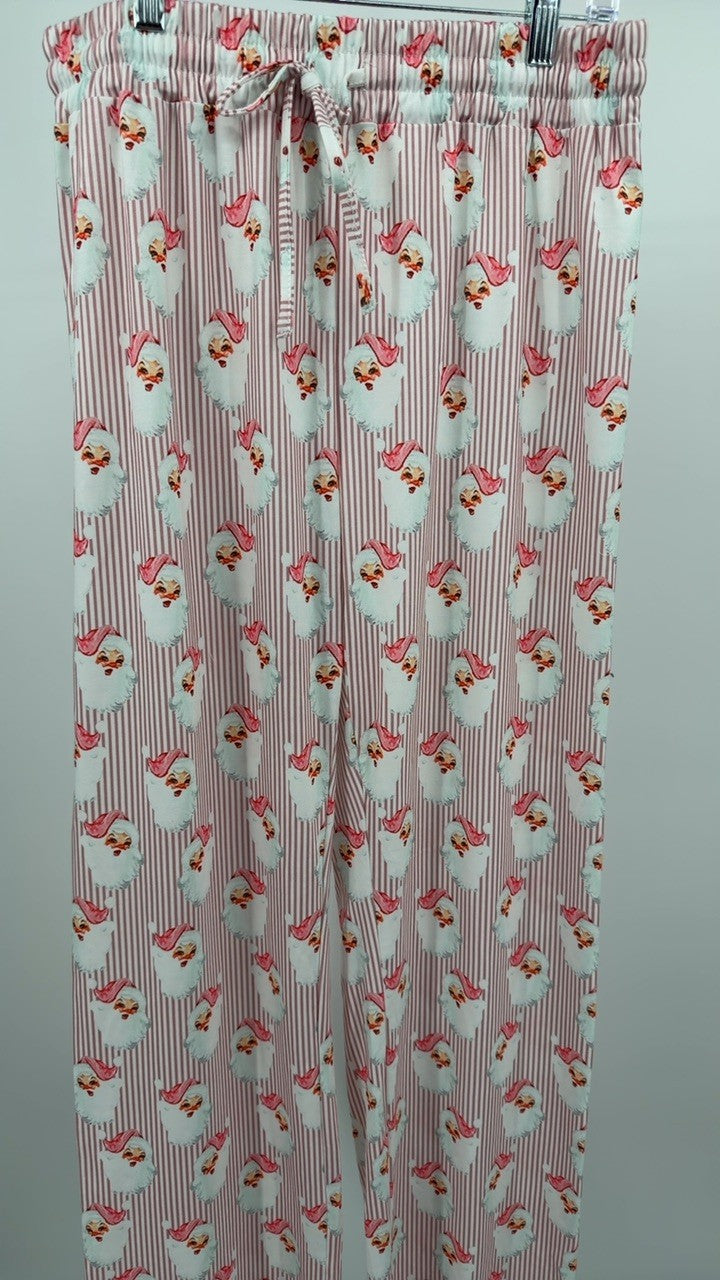 Santa Print Long Sleeve Top and Pants Lounge Set
