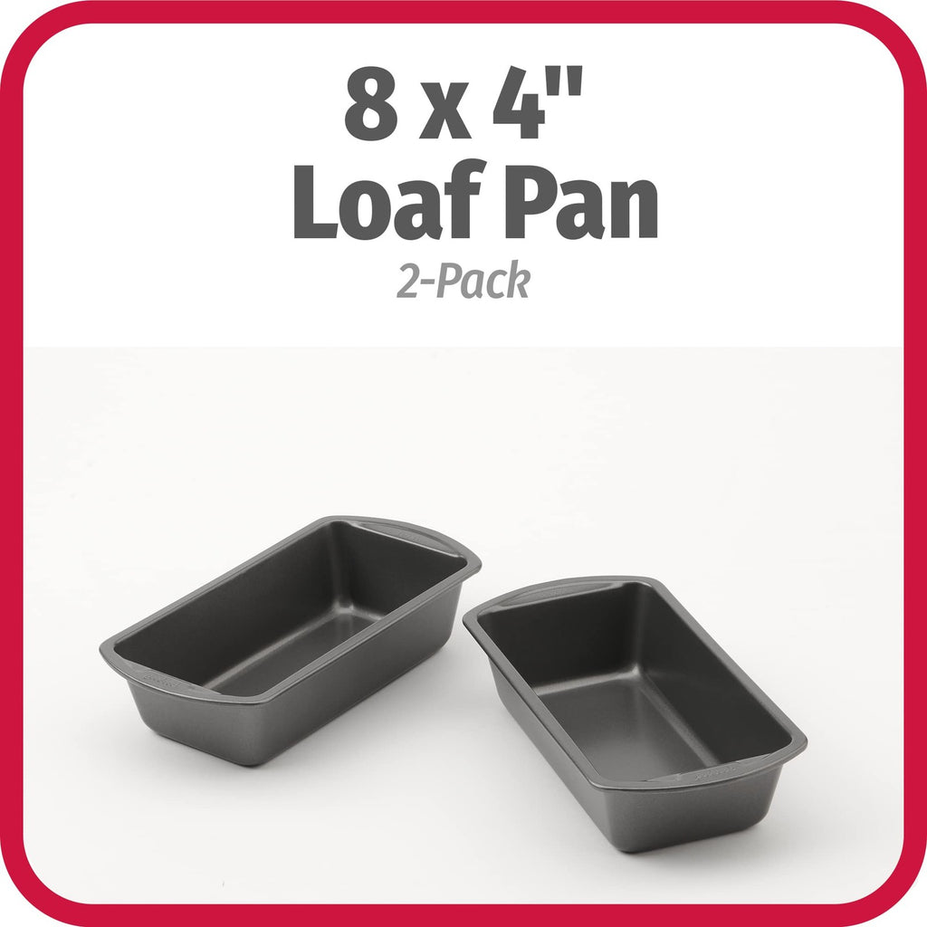 8x4-Inch Gray Nonstick Loaf Pans, Set of 2, Heavy-Duty Steel Bakeware