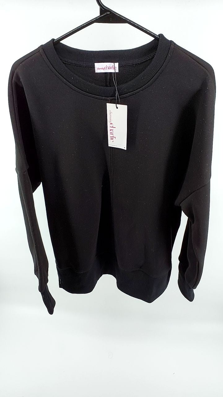 Side Slit Round Neck Long Sleeve Sweatshirt