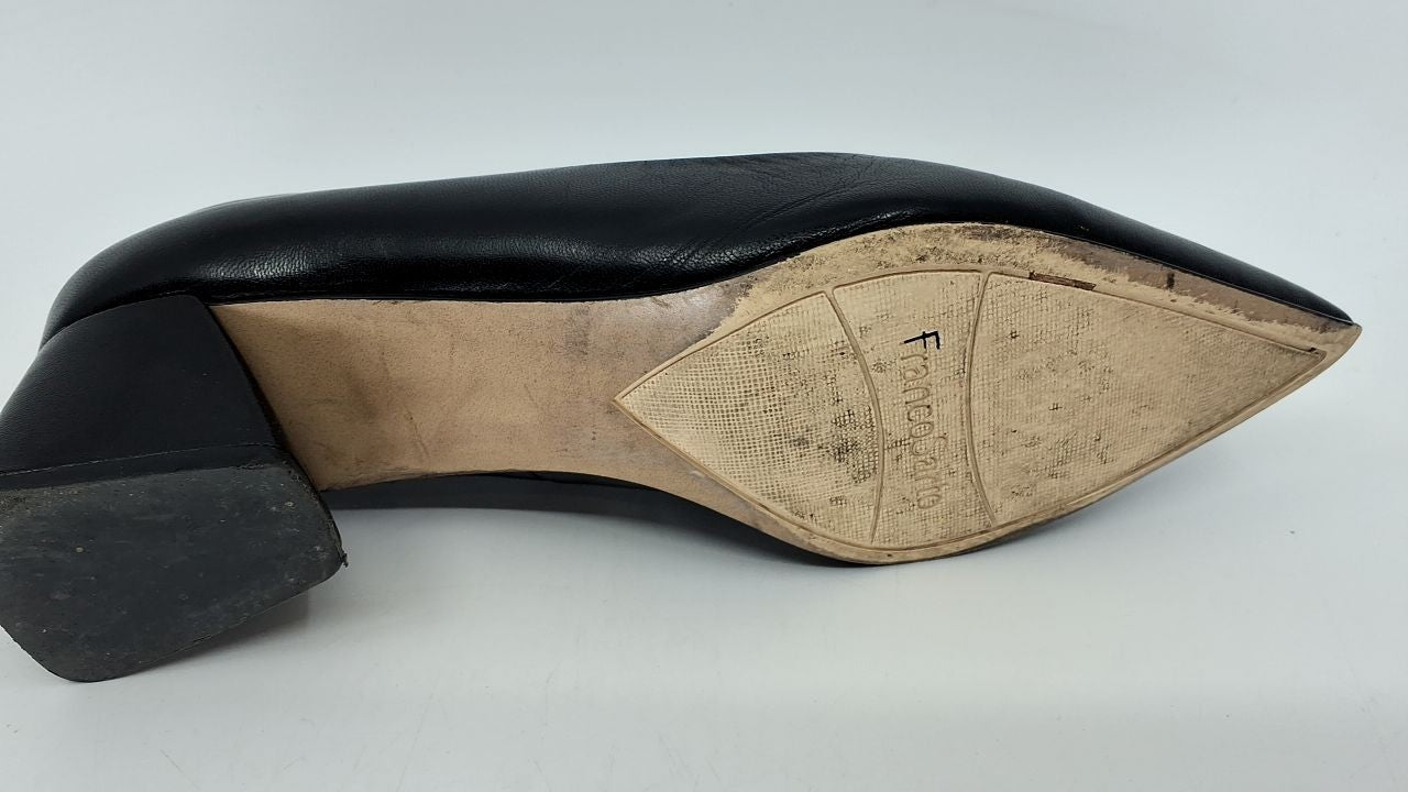 Franco Sarto Womens Racer Pointed Toe Block Heel Pump Black Leather 7 M