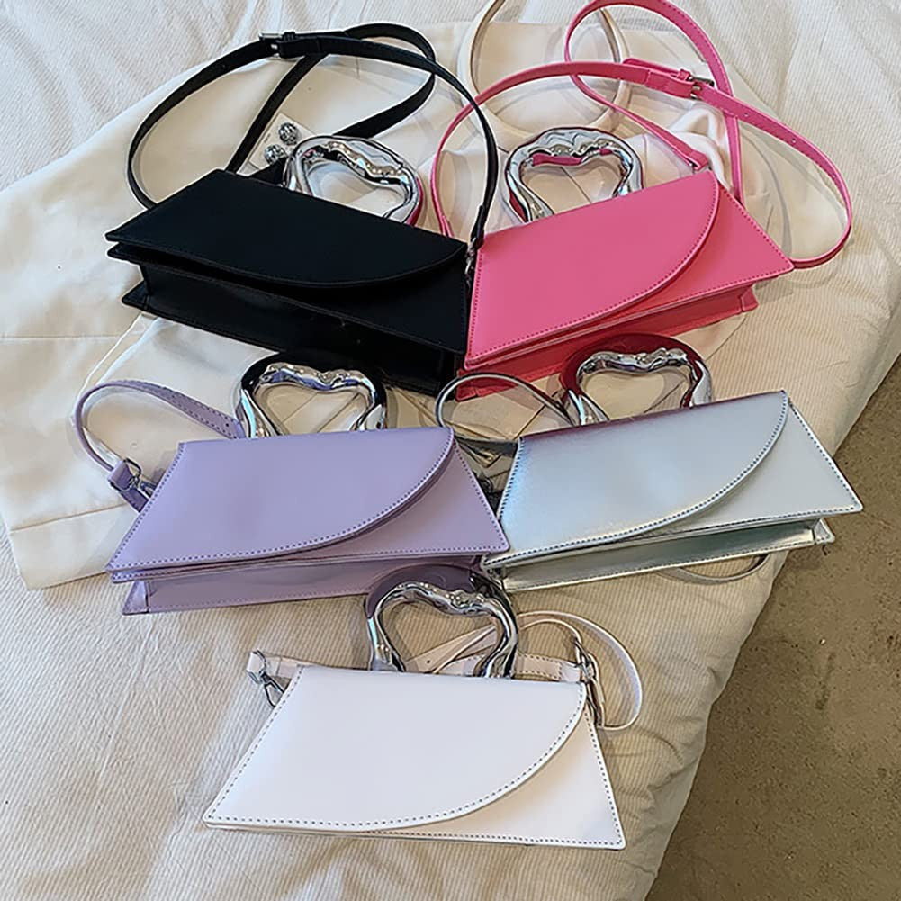 Small Silver Crossbody Handbag Faux Leather Y2K Tote for Women