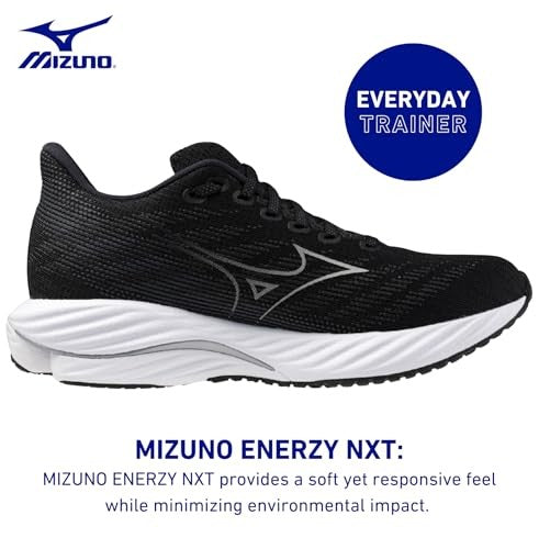 Mizuno Women's Wave Rider 28 D Running Shoe, Black-Harbor Mist, 10 Wide