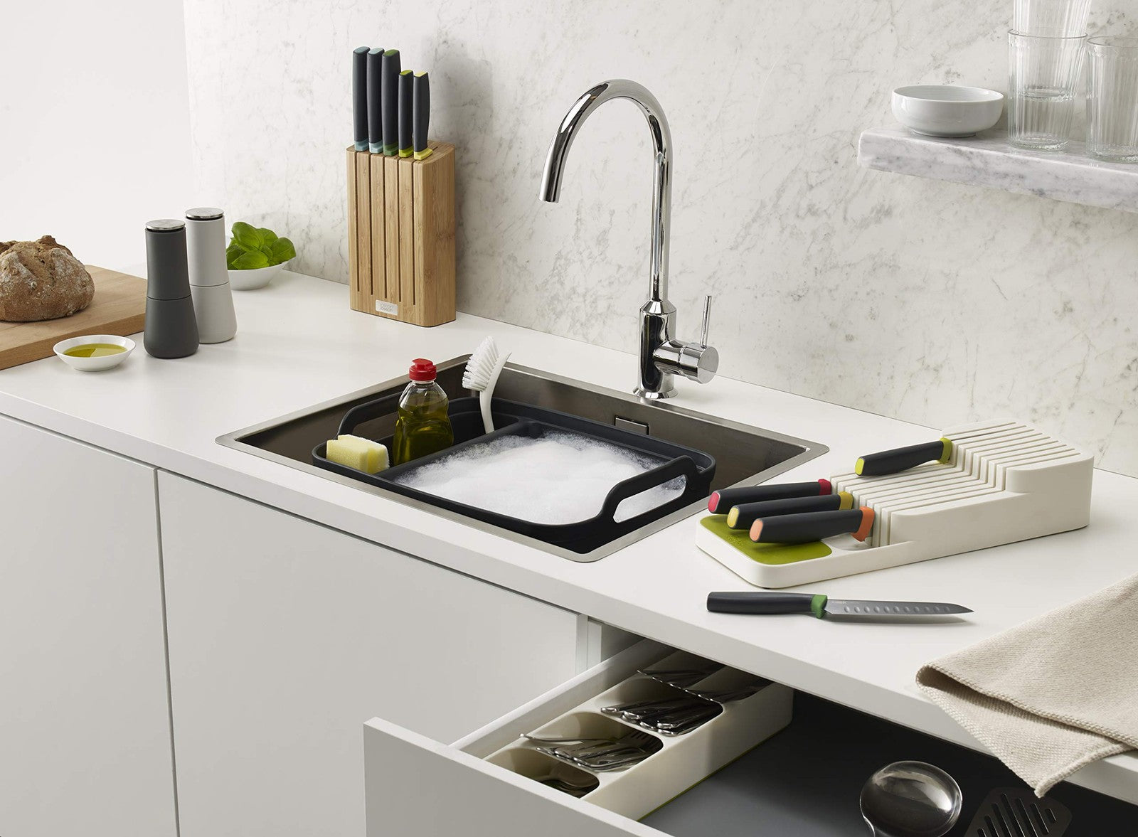 Joseph Joseph 9-Knife Drawer Organizer, Grey, Compact Design