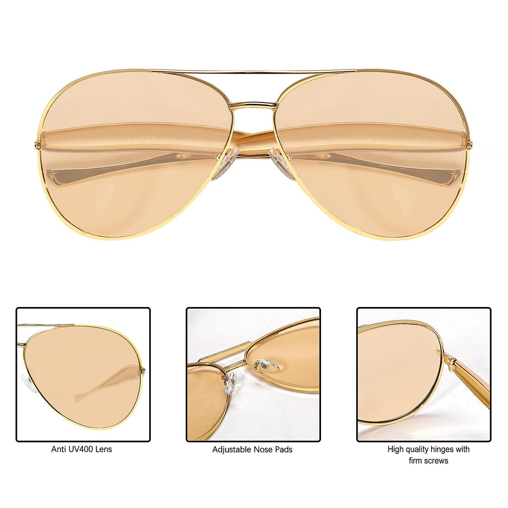 GUVIVI Oversized Gold Aviator Sunglasses for Men & Women, 70s Retro