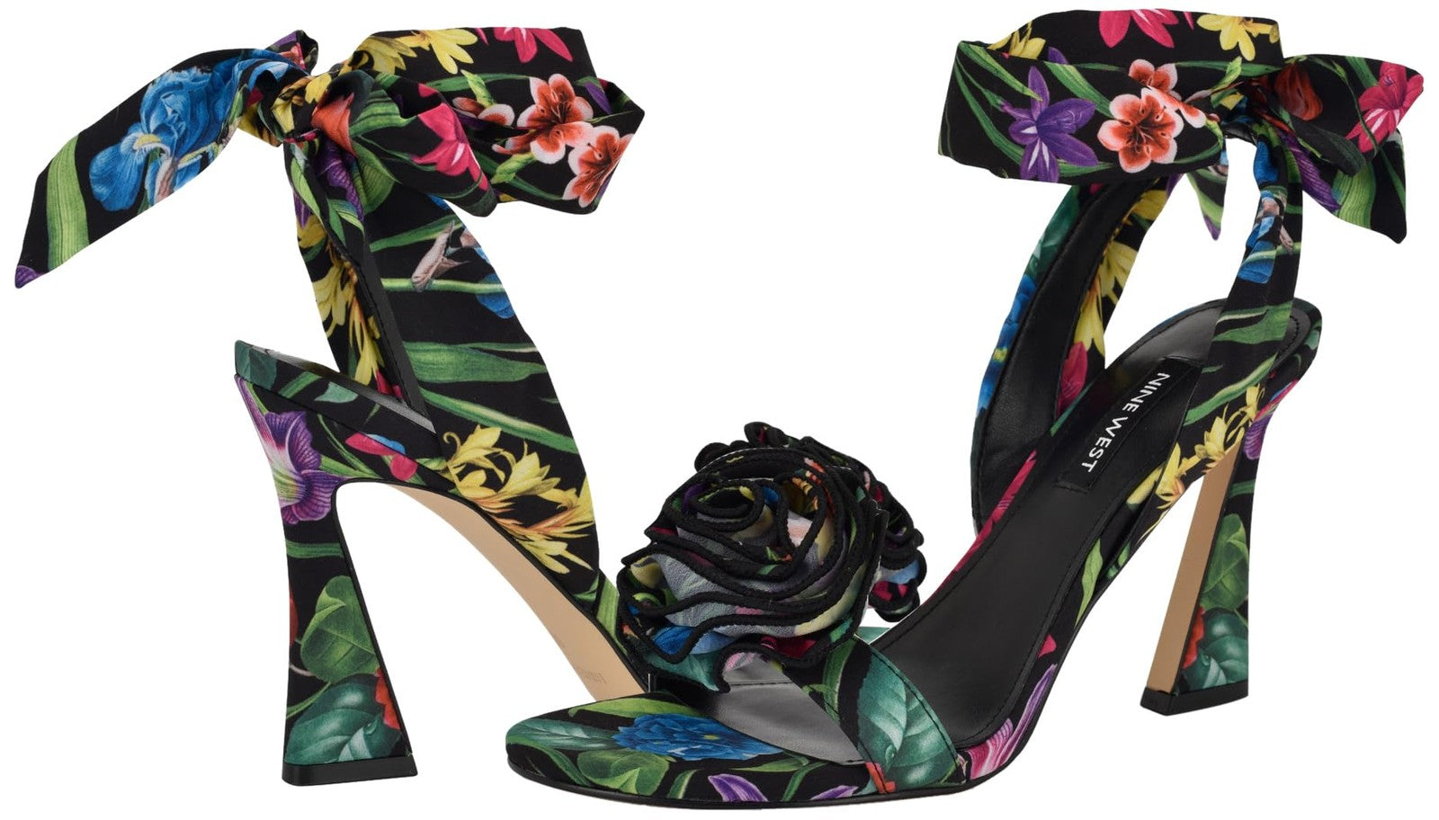 Nine West Women's Krave Heeled Sandal, Black Lush Floral Multi 002, 9