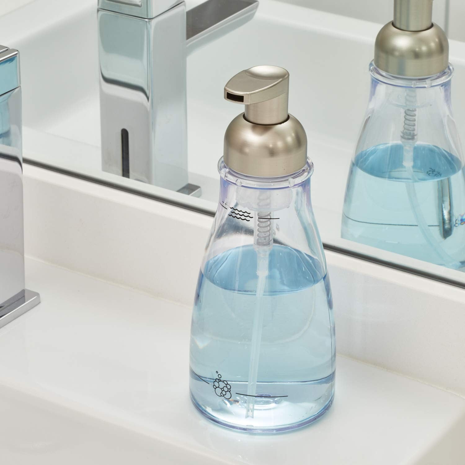 14 Oz Foaming Soap Dispenser, Clear/Brushed Nickel, Kitchen & Bath Use