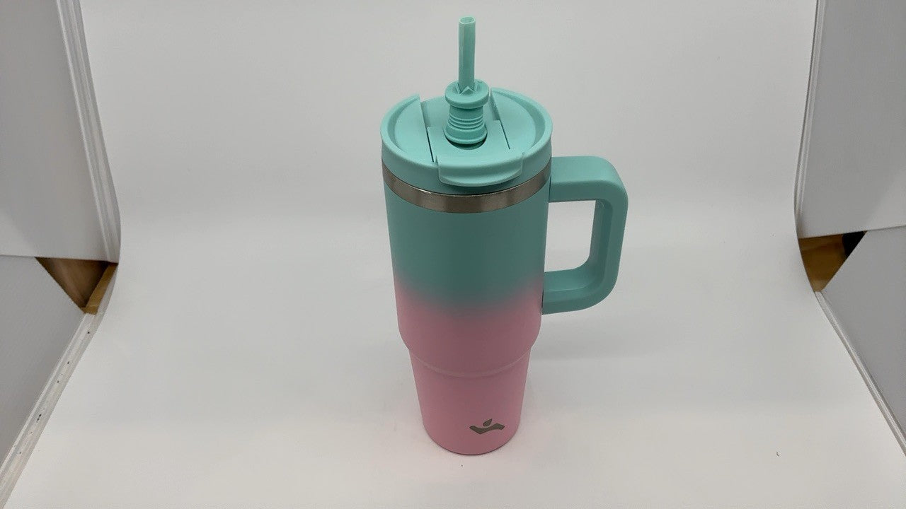 30 oz Insulated Tumbler w/ Handle & 2 Straws, Stainless Steel, Gum