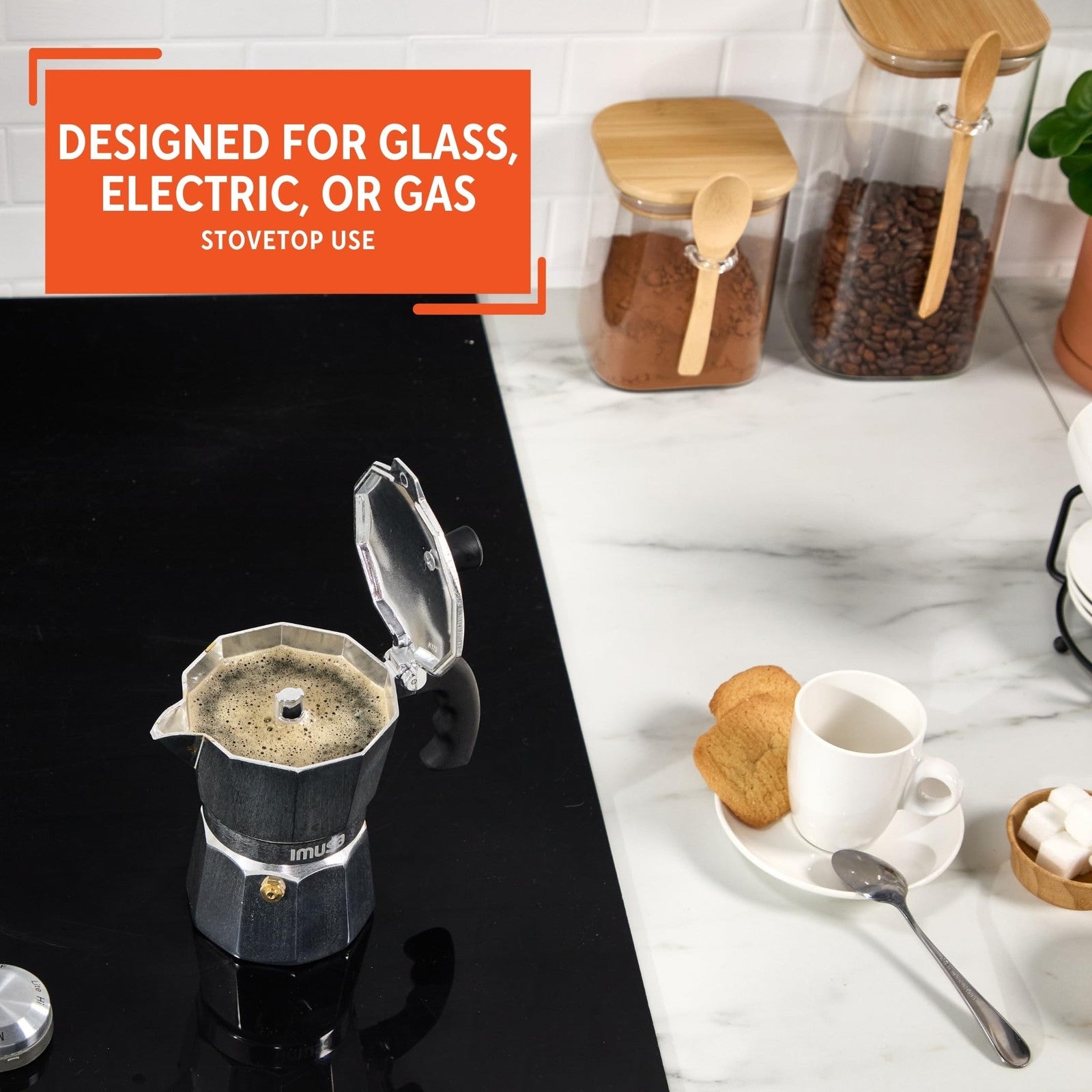 IMUSA Aluminum Stovetop Espresso Maker, 3-Cup, Silver