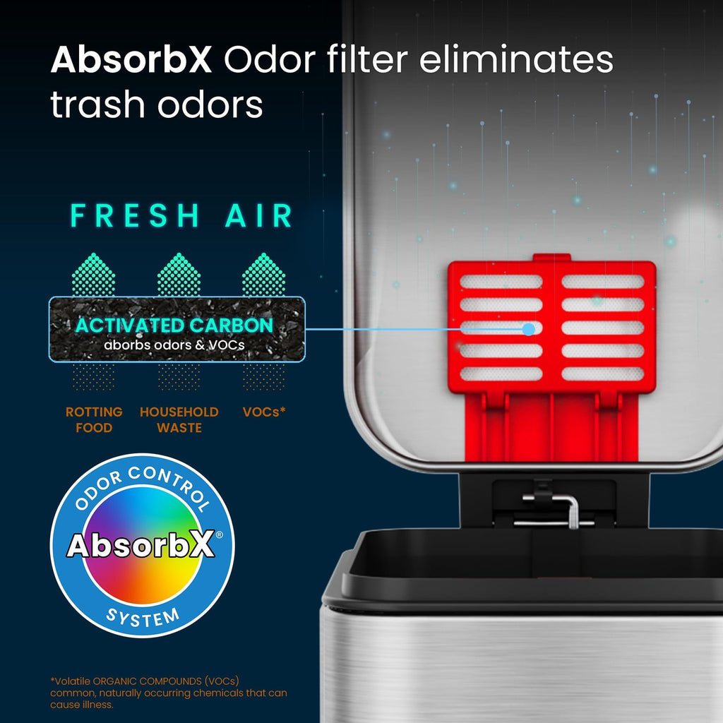 iTouchless 1.32 Gal Slim Trash Can w/ AbsorbX Odor Filter - Stainless Steel