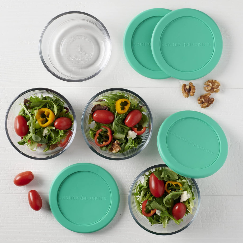 Set of 4 2 Cup Glass Containers w/ Mint Lids for Food Storage