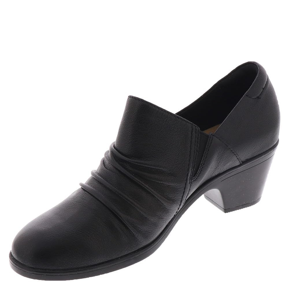 Clarks Women's Emily2 Cove Pump, Black Leather, 10 Wide