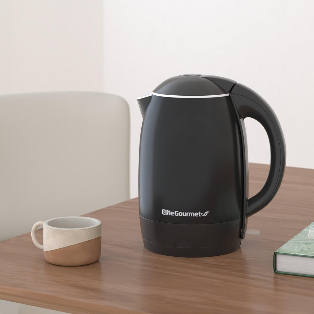 Elite Gourmet 1.8L Cool-Touch Electric Kettle Black, 1500W, Stainless Steel