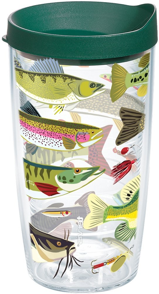 Classic 16oz Tervis Tumbler w/ Fish & Lures, Double-Wall Insulation