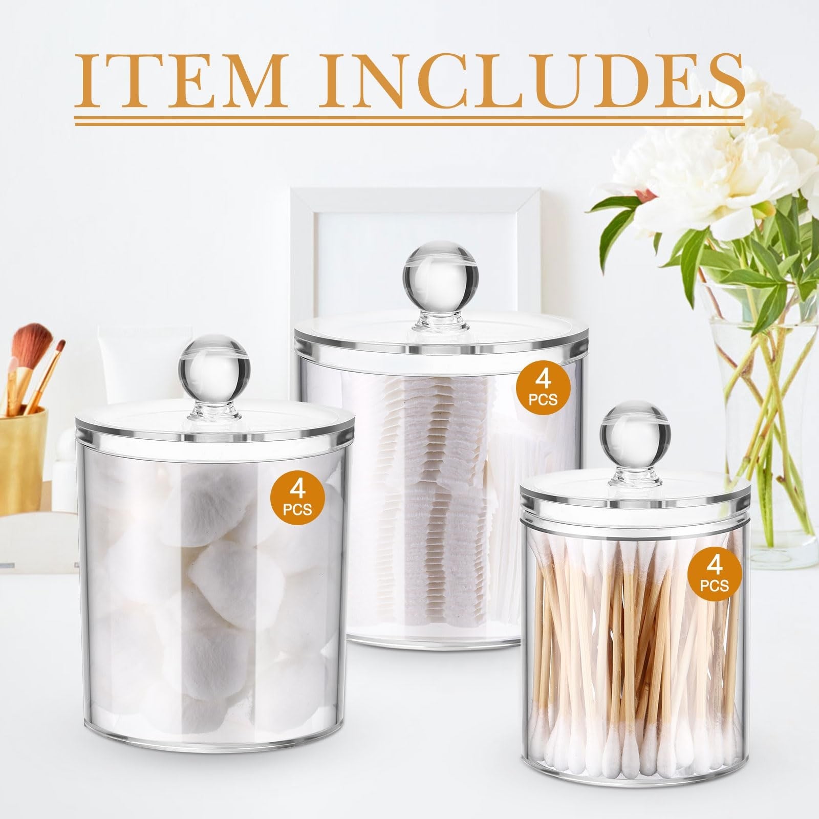 6 Pack Acrylic Storage Jars w/ Lids, 10/22/39 oz Clear Bathroom Canisters