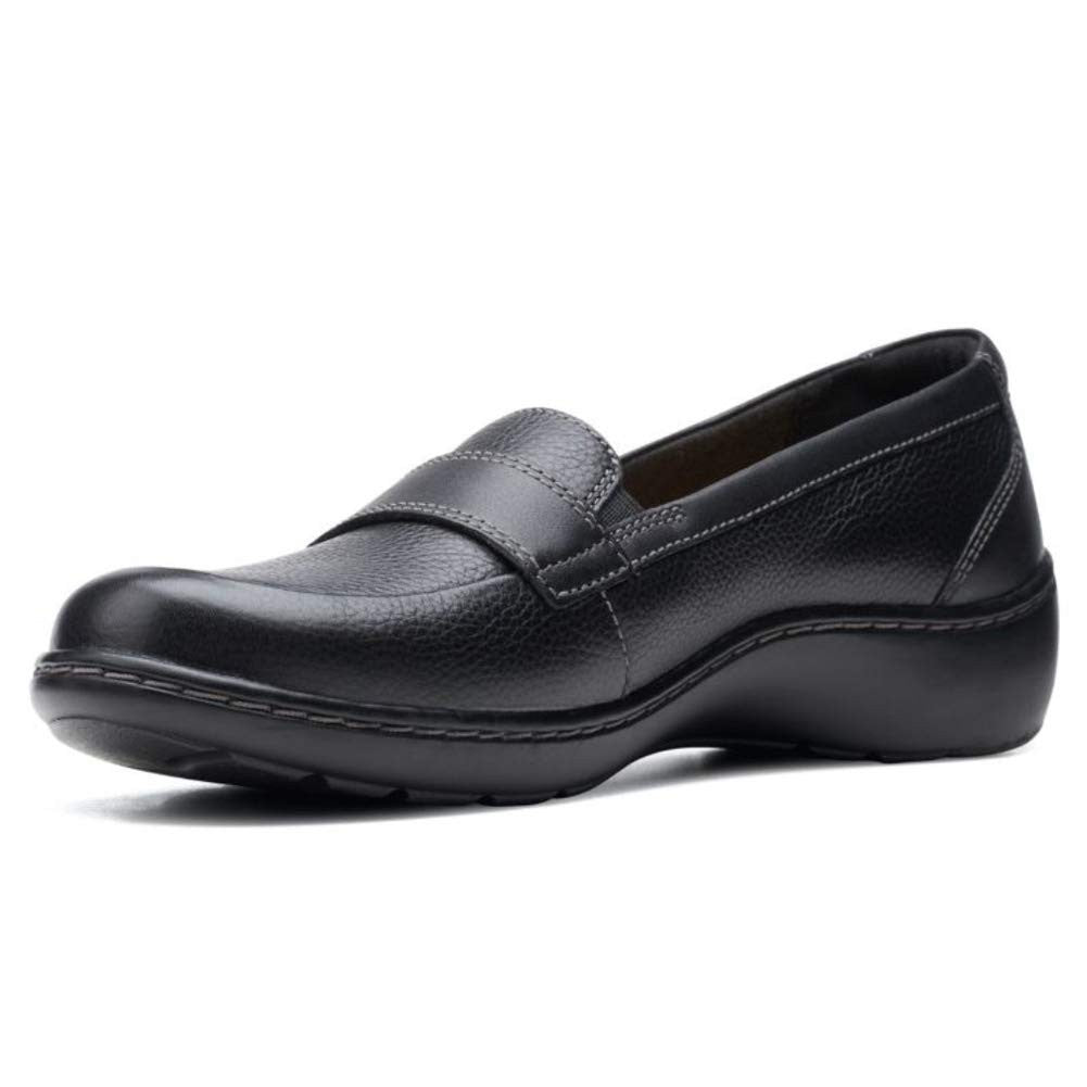 Clarks womens Cora Daisy Loafer, Black Tumbled Leather, 7.5 US