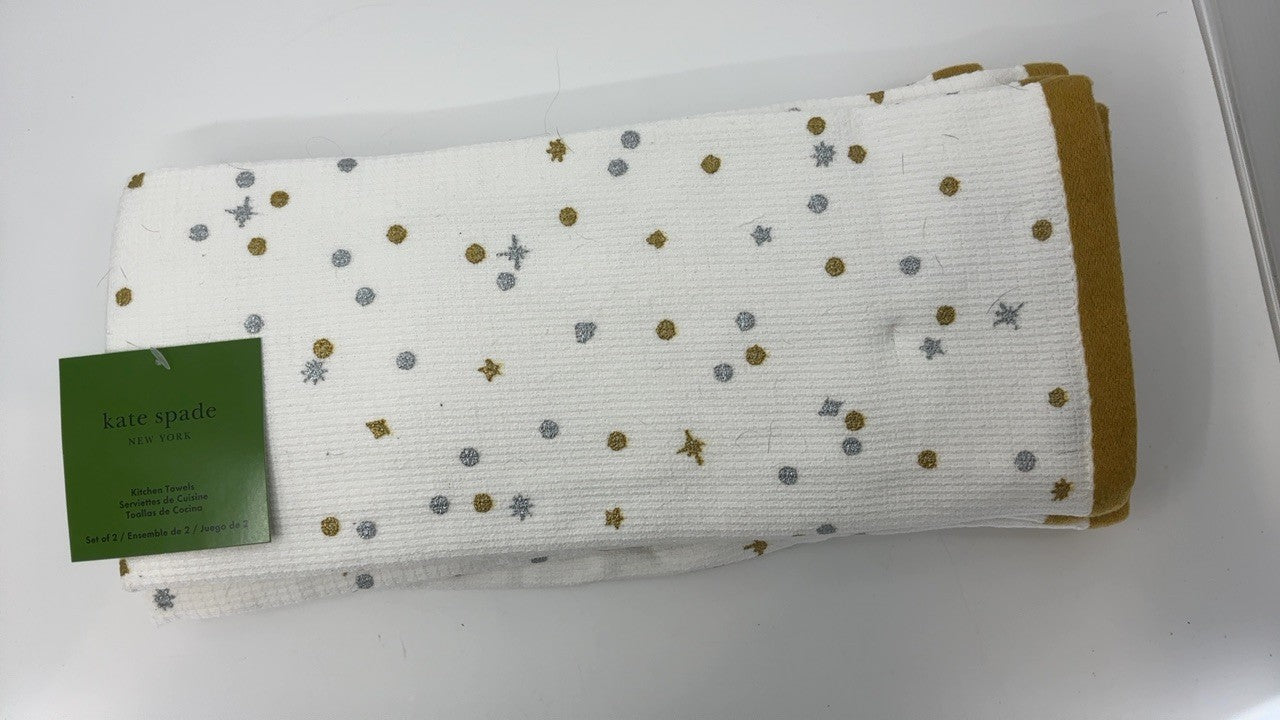Ivory/Gold/Silver Kitchen Towels Set, Kate Spade, 100% Cotton, 2-Pack, 17x28
