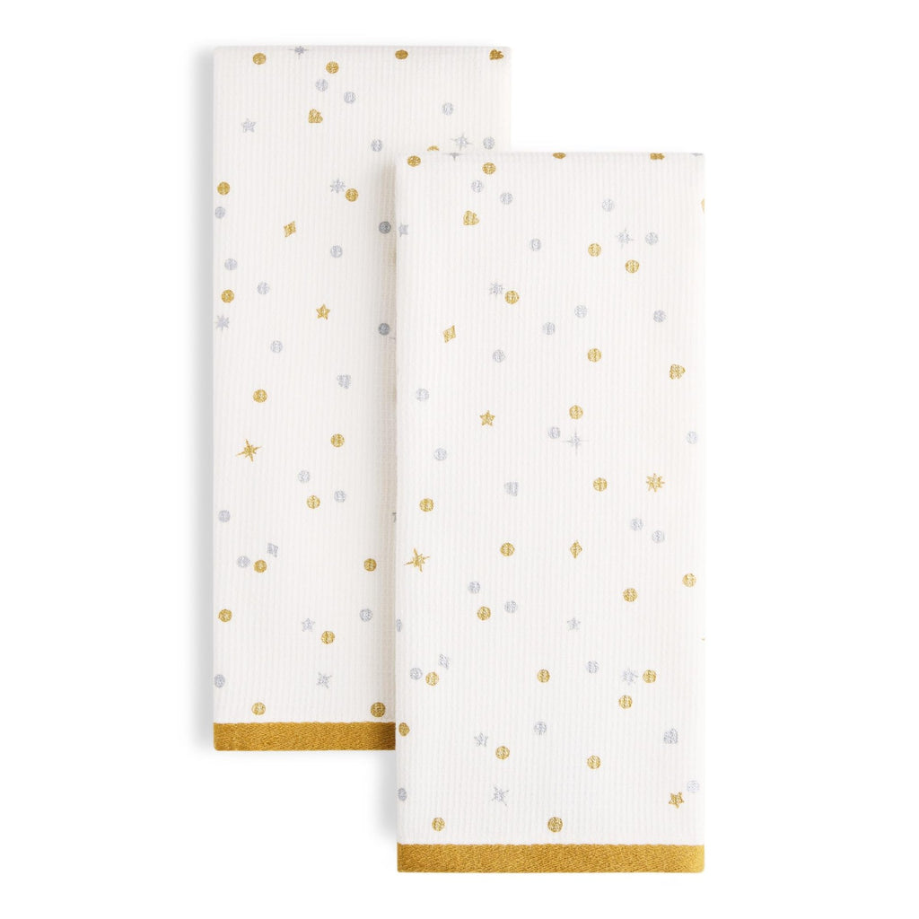 Ivory/Gold/Silver Kitchen Towels Set, Kate Spade, 100% Cotton, 2-Pack, 17x28