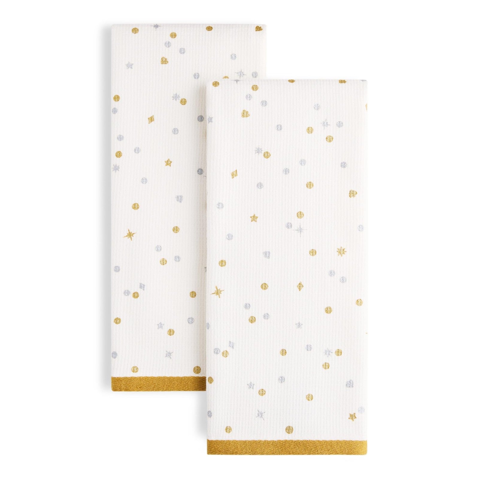 Ivory/Gold/Silver Kitchen Towels Set, Kate Spade, 100% Cotton, 2-Pack, 17x28
