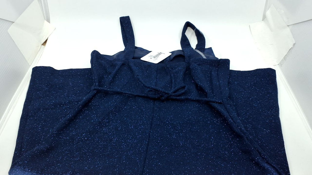 Speechless Girls' Sleeveless Glitter Knit A-Line Party Dress, Navy, 14