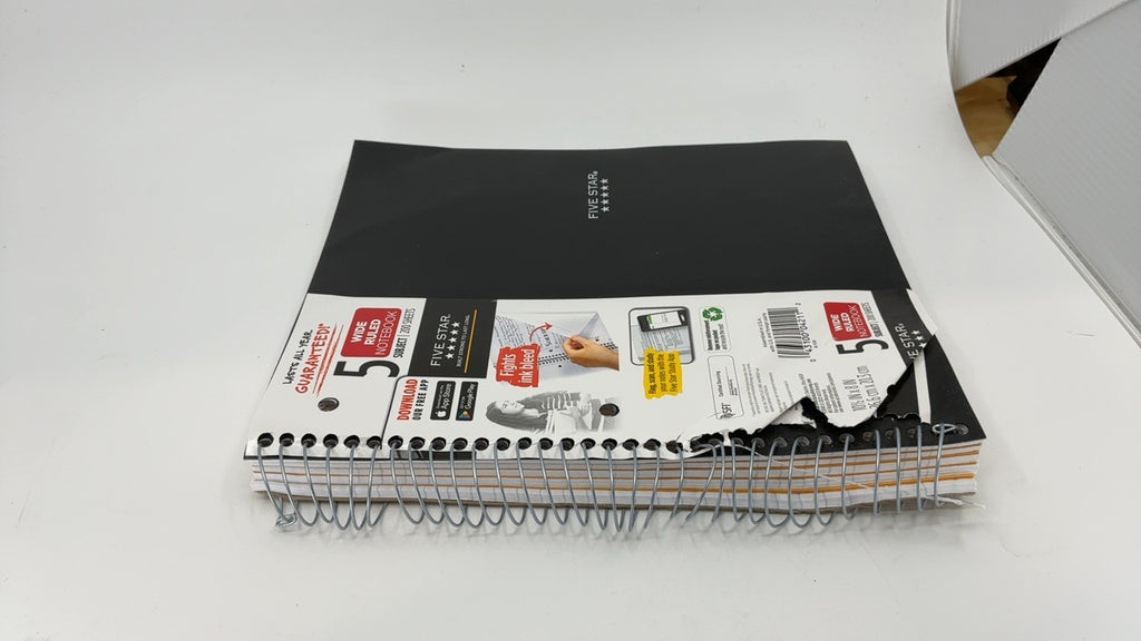Five Star Black Spiral Notebook, 5 Subject, 200 Wide Ruled Sheets, 8" x 10.5"