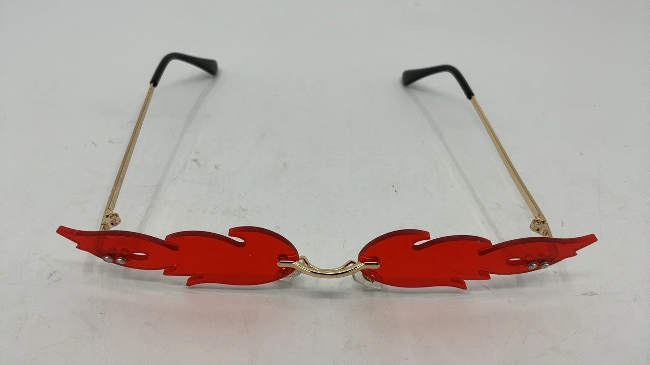 Fire Flame Rimless Sunglasses Gold/Red Retro Style for Halloween Party
