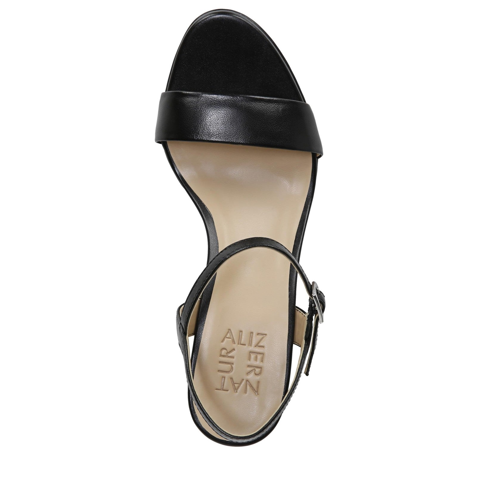 Naturalizer Bristol Ankle Strap Block Heel Sandal Black Smooth 10W