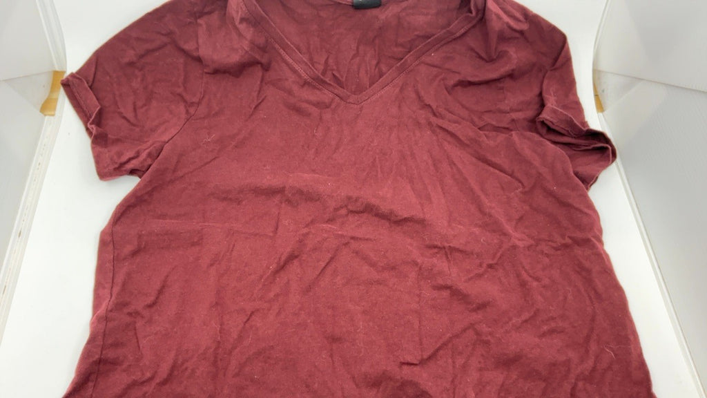 Hanes Women's Maroon Perfect-T V-Neck Tee, Large, Cotton Short Sleeve