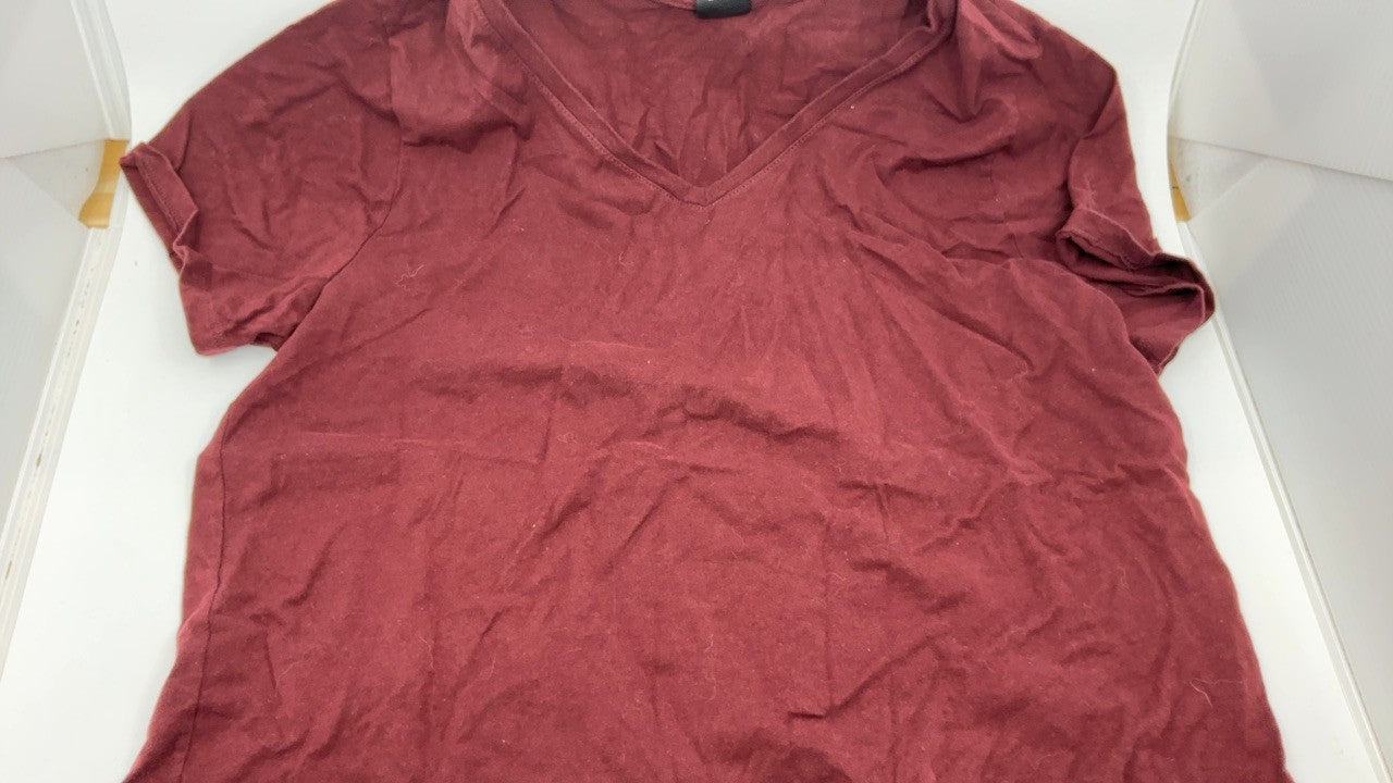 Hanes Women's Maroon Perfect-T V-Neck Tee, Large, Cotton Short Sleeve