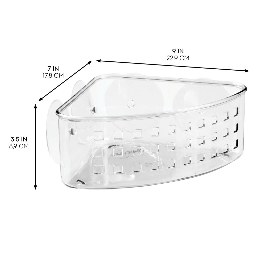 Clear Plastic Shower Caddy - Suction Cup Corner Organizer - 9x7x3.5 in