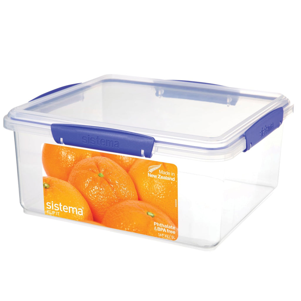 Airtight 5L Sistema KLIP IT Food Storage Container, Clear w/ Blue Clips